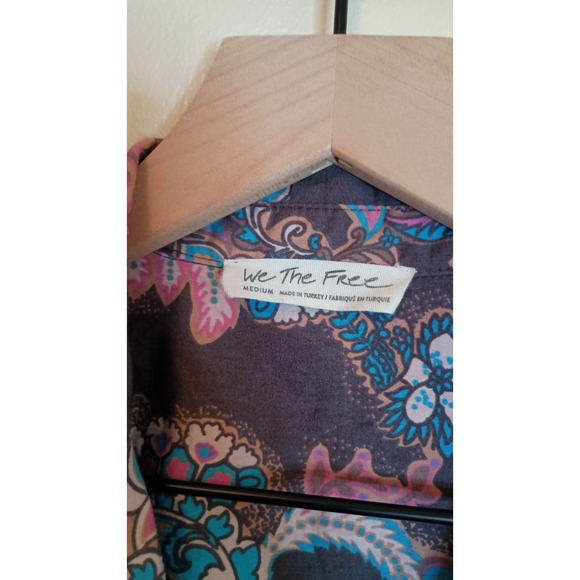 Free People We The Free Poolside Printed Boyfriend Button Down Paisley Top Sz M - Picture 8 of 14